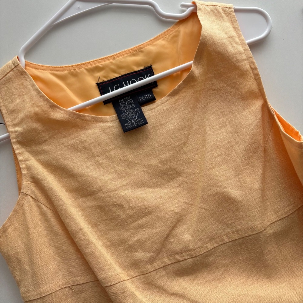 J.G. Hook yellow Linen Blend Sleeveless Sheath Dress‎ Petite 2P Vintage Style